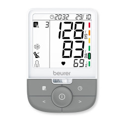 Beurer BM 53 Blood Pressure Monitor, Arrhythmia and Risk Indicator, App-Based Memory, 4 x AAA, USB-C, 22–42 cm, White/Gray