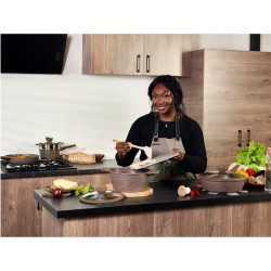 Just Perfecto JL-26 Cookware Set, 14 pcs, Cast Iron, Marble Coating, Induction Compatible, Steamer, Accessories, Brown