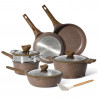 Just Perfecto JL-26 Cookware Set, 14 pcs, Cast Iron, Marble Coating, Induction Compatible, Steamer, Accessories, Brown