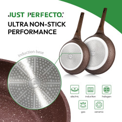 Just Perfecto JL-26 Cookware Set, 14 pcs, Cast Iron, Marble Coating, Induction Compatible, Steamer, Accessories, Brown