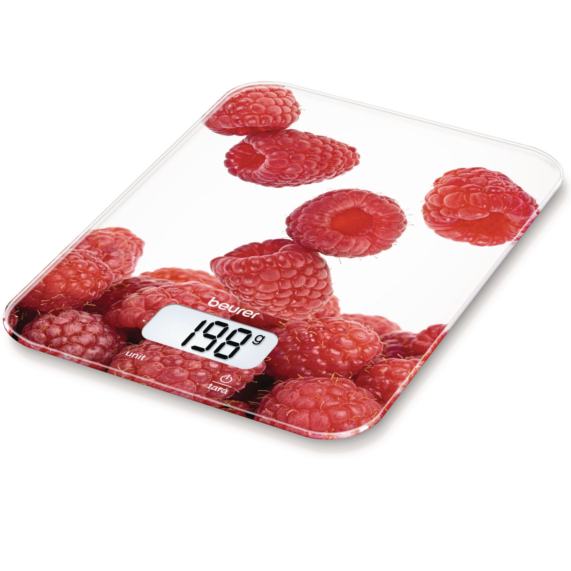 Cantar de bucatarie Beurer KS 19 Berry, Pana la 5 kg, Tare, Control tactil, LCD, Sticla, Rosu