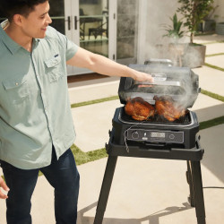 Gratar electric Ninja OG850EU, 1700W, 4 programe, 45x29 cm, 240°C, Ceramica Plocha, Tehnologie Woodfire, IPX4, Negru