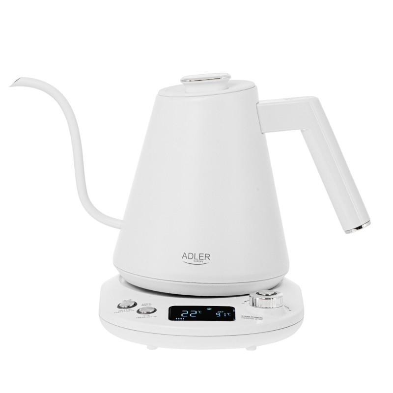 Adler AD 1349W Electric Kettle, 1100W, 1 L, 40–100°C, Keep Warm, LED Display, White