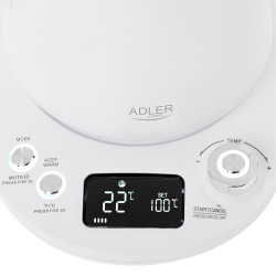 Adler AD 1349W Electric Kettle, 1100W, 1 L, 40–100°C, Keep Warm, LED Display, White