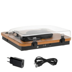 Adler AD 1914 Turntable with Built-in Speakers, Semi-Automatic, 7"/10"/12", 45 RPM Adapter, RCA, Bluetooth 5.4, USB Recording, Wood/Black