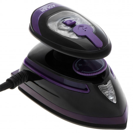 Adler AD 5049 Travel Steam Iron, 420W, 30 ml, Ceramic Soleplate, Steam and Dry Ironing, Black/Purple