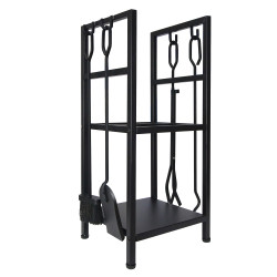 Adler AD 6815 Firewood Rack with Tools, Up to 80 kg, Two Shelves, Steel Construction, Black