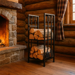 Adler AD 6815 Firewood Rack with Tools, Up to 80 kg, Two Shelves, Steel Construction, Black