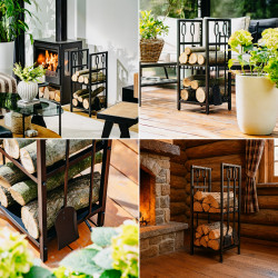 Adler AD 6815 Firewood Rack with Tools, Up to 80 kg, Two Shelves, Steel Construction, Black