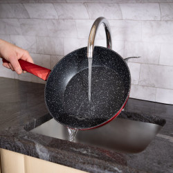 Комплект тенджери и тигани Royalty Line FD10R, 10 части, Лят алуминий, Greblon мраморно покритие, Индукция, Черен