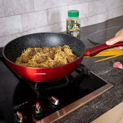 Комплект тенджери и тигани Royalty Line FD10R, 10 части, Лят алуминий, Greblon мраморно покритие, Индукция, Черен