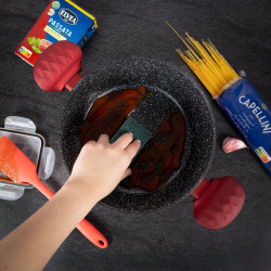 Комплект тенджери и тигани Royalty Line FD10R, 10 части, Лят алуминий, Greblon мраморно покритие, Индукция, Черен