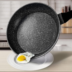 Σετ κατσαρολών και τηγανιών Royalty Line FD10, 10 τεμαχίων, Χυτό αλουμίνιο, επίστρωση μαρμάρου Greblon, Επαγωγή, Μαύρο