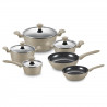 Set de oale si tigai Royalty Line FD10, 10 piese, Aluminiu turnat, Acoperire din marmura Greblon, Inductie, Bej