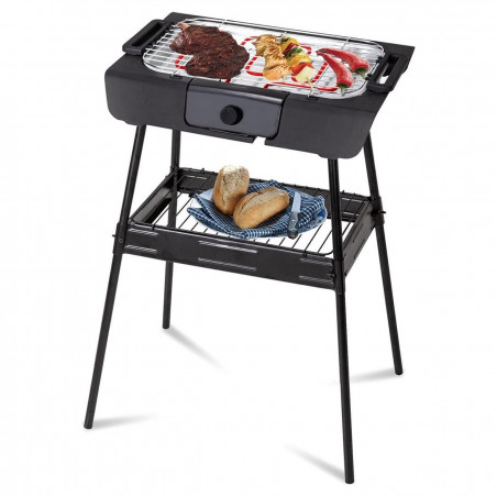 Gratar electric Royalty Line RL-SBGT2000, 2000W, 38x28 cm, Suport pliabil, 200°C, Termostat, Tava de scurgere, Negru