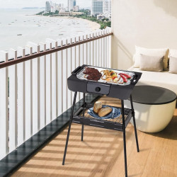 Elektromos grill Royalty Line RL-SBGT2000, 2000W, 38x28 cm, Összecsukható állvány, 200C, Termosztát, Leeresztő tálca, Fekete