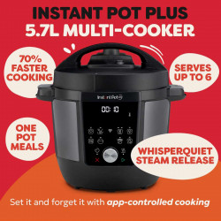 Multicooker Instant Pot Plus 60 Wi-Fi, 1000W, 5.7 L, 9 programe, Wi-Fi, Ecran LCD, Otel inoxidabil, Negru