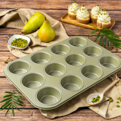 Zenker 7456 12-cup muffin pan, 7 cm, ILAG Maximizing Green coating, Up to 180°C, Green