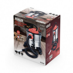 Индустриална прахосмукачка Muhler MV-1580SR, 800W, 15 л, Обратна въздушна струя, HEPA, Kolelca, Стоманен корпус, Сребрист/оранжев