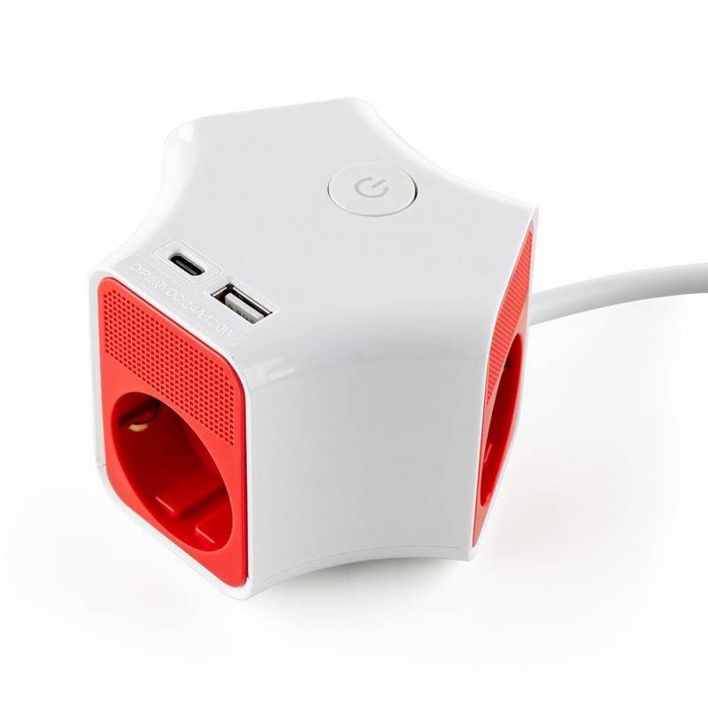 Разклонител с ключ, 3 гнезда, +2X USB порта тип А+C