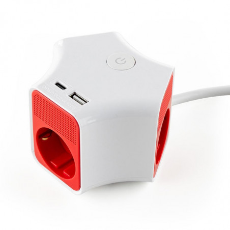 Разклонител с ключ, 3 гнезда, +2X USB порта тип А+C