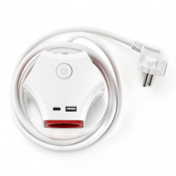 Разклонител с ключ Muhler 1006118, 3680W, 3 гнезда, 2 X USB А+C, 16A, IP20, Бял/оранжев