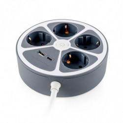 Раклонител Muhler 1006119, 3680 W, 4 гнезда, 2x USB A&C, 1.4 м, IP20, Детска защита, Сив/бял