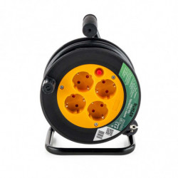 Удължител с макара Muhler 1006184, 3200W, 4 гнезда, 15 м, H05VV-F, IP20, Детска защита, Черен