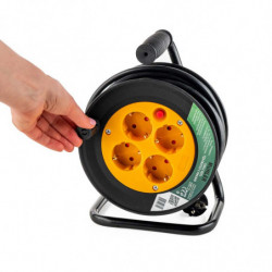 Удължител с макара Muhler 1006184, 3200W, 4 гнезда, 15 м, H05VV-F, IP20, Детска защита, Черен