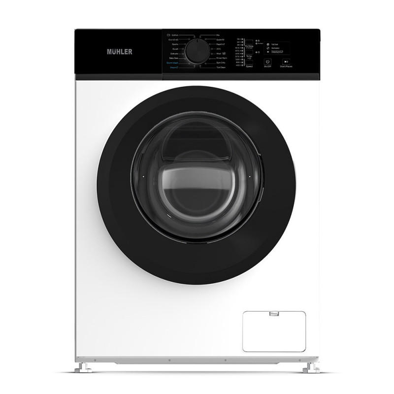Пералня с предно зареждане Muhler IWM712NWA, Клас A, 16 програми, 7 кг, 1200 об/мин, Инверторна, Пране с пара, Бял/Черен