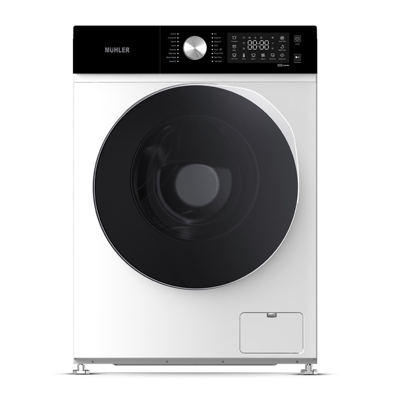 Muhler IWM7140NWA Front-Load Washing Machine, Energy Class A, 7 kg, 1400 rpm, Inverter, LED, Steam Wash, White/Black