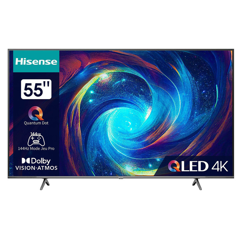 Телевизор Hisense 55E77KQ, 55", 139 см, UHD-4K 3840x2160, Клас G, 60 hz, VIDAA, Wi-Fi, Черен