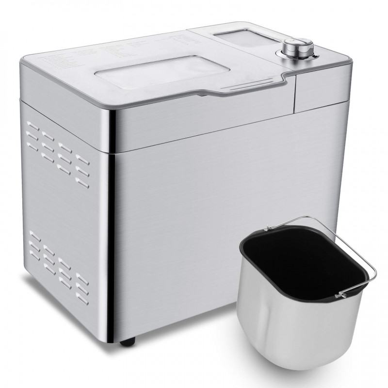 Masina de facut paine Nictemaw Baking Master, 550W, 25 programe, 3 trepte, 500/750/900g, LCD, Start intarziat 13h, Distribuitor automat, Argintiu