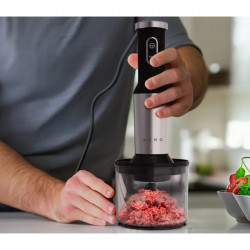 AENO AHB0004B 3 az 1-ben turmixgép, aprító és keverőgép, 1200 W, 0,5 l, 18 sebességfokozat, Turbo, egyenáramú motor, fekete/rozsdamentes acél