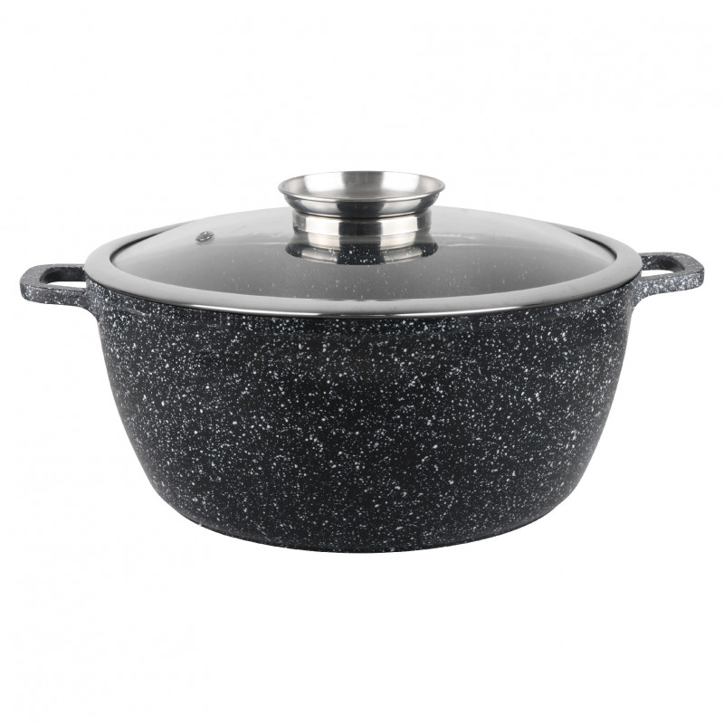 Oliver Voltz OV54318C24 Saucepan with Lid, Ø24x10 cm, 4.5 L, Cast Aluminum, Ceramic Marble Coating, Black