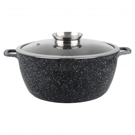 Oliver Voltz OV54318C24 Saucepan with Lid, Ø24x10 cm, 4.5 L, Cast Aluminum, Ceramic Marble Coating, Black