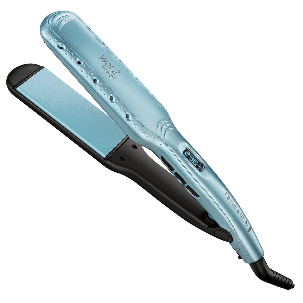 Placa pentru indreptat parul umed Remington S7350, Acoperire ceramica, 230°C, 10 trepte de caldura, Afisaj, LED, Albastru