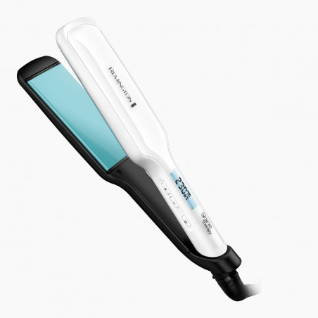 Ισιωτική μαλλιών Remington S8550 Shine Therapy, με κεραμική επίστρωση εμπλουτισμένη με έλαιο αργκάν και βιταμίνη Ε, 235°C, 10 ρυθμίσεις θερμοκρασίας, πλατιές πλάκες, γρήγορη θέρμανση, Λευκό