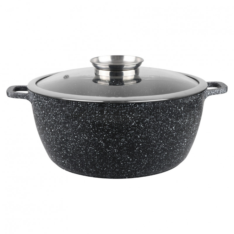 Oliver Voltz OV54318C28 Saucepan with Lid, Ø28x12.5 cm, 6.5 L, Cast Aluminum, Ceramic Marble Coating, Black