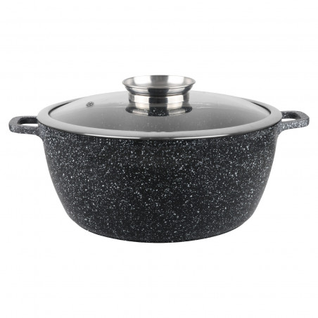 Oliver Voltz OV54318C28 Saucepan with Lid, Ø28x12.5 cm, 6.5 L, Cast Aluminum, Ceramic Marble Coating, Black