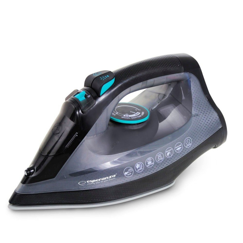 Esperanza EHI010 Cordless Iron, 2600W, Ceramic Soleplate, 300 ml, Dry + Steam, Self-Cleaning, Vertical Ironing, Black