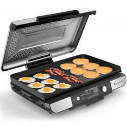 Elektromos grill Ninja Sizzle Pro XL GX101EU, 1800W, 120°-260°C, 2 kerámia plochi, 10 hamburger, ProTemp IQ, Swalajem kapak, Ceren/Inox