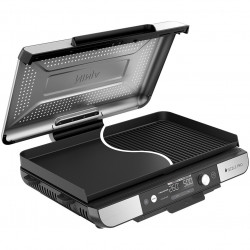 Ηλεκτρική ψησταριά Ninja Sizzle Pro XL GX101EU, 1800W, 120°-260°C, 2 κεραμικά πλόκια, 10 μπιφτέκια, ProTemp IQ, Swalajem kapak, Ceren/Inox