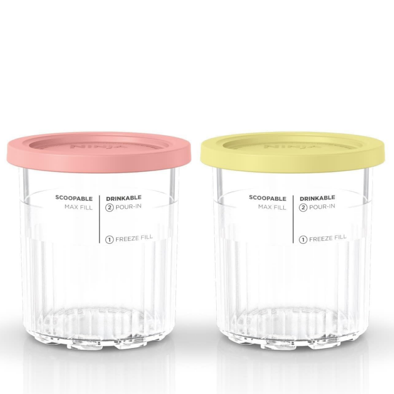 Σετ δοχείων παγωτού Ninja Creami XSKPNTLD2EUUK, 2x710 ml, χωρίς BPA, ασφαλές στο πλυντήριο πιάτων, σφιχτό κλείσιμο, κοραλλί/κίτρινο