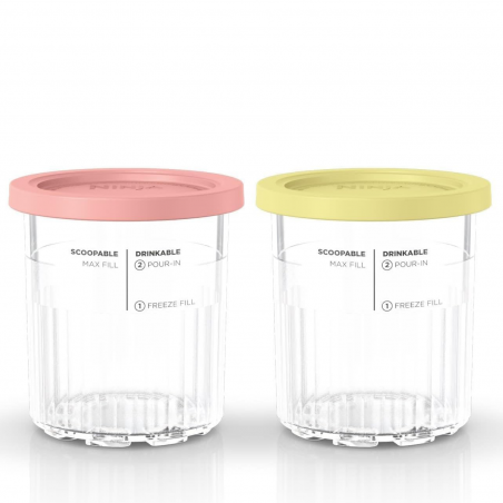 Set recipiente pentru inghetata Ninja Creami XSKPNTLD2EUUK, 2x710 ml, Fara BPA, Etanse, Coral/Galben