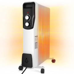 Radiator pe ulei Sailnovo NSC-250-11F1, 2500W, 11 vertebre, 30 m², 3 trepte, 360 roți pivotante, 10-35°C, Alb