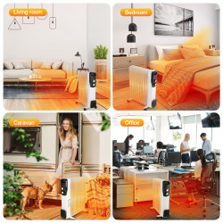 Radiator pe ulei Sailnovo NSC-250-11F1, 2500W, 11 vertebre, 30 m², 3 trepte, 360 roți pivotante, 10-35°C, Alb