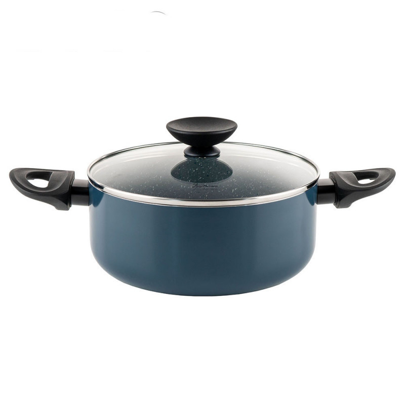Κατσαρόλα Luigi Ferrero Prima FR-2244, 22x9,5 cm, 3,1 l, Αντικολλητική μαρμάρινη επίστρωση, Γυάλινο καπάκι με τρύπα ατμού, Επαγωγή, Σκούρο μπλε