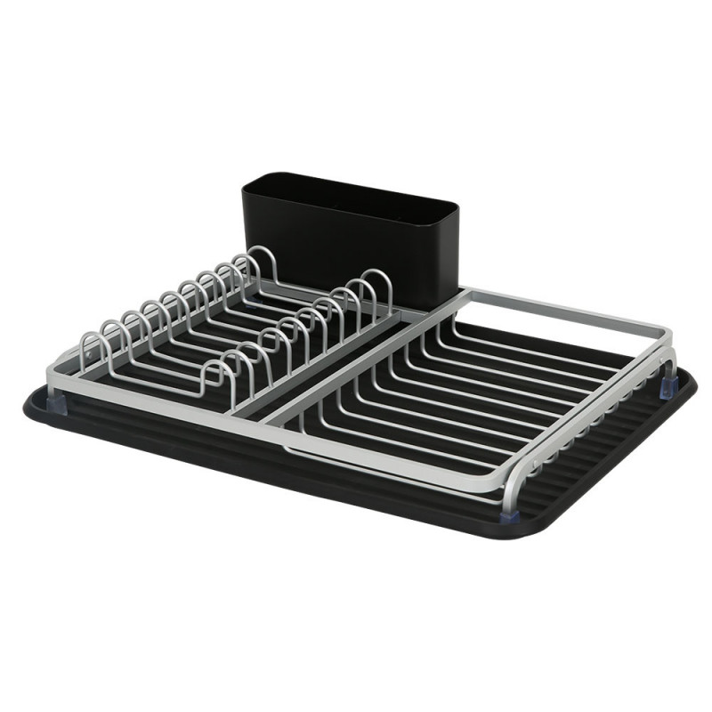 Сушилник за съдове Luigi Ferrero FR-3932A, 43x32x12 см, Устойчив срещу корозия, Стойка с 3 отделения, Табла за отцеждане, Черен/сребрист