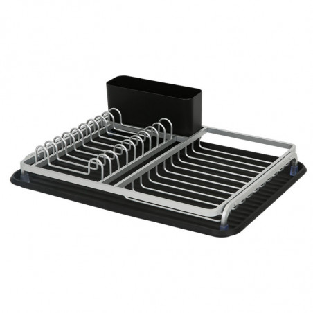 Uscator de vase Luigi Ferrero FR-3932A, 43x32x12 cm, Rezistent la coroziune, 3 compartimente, Tava de scurgere, Negru/Argintiu